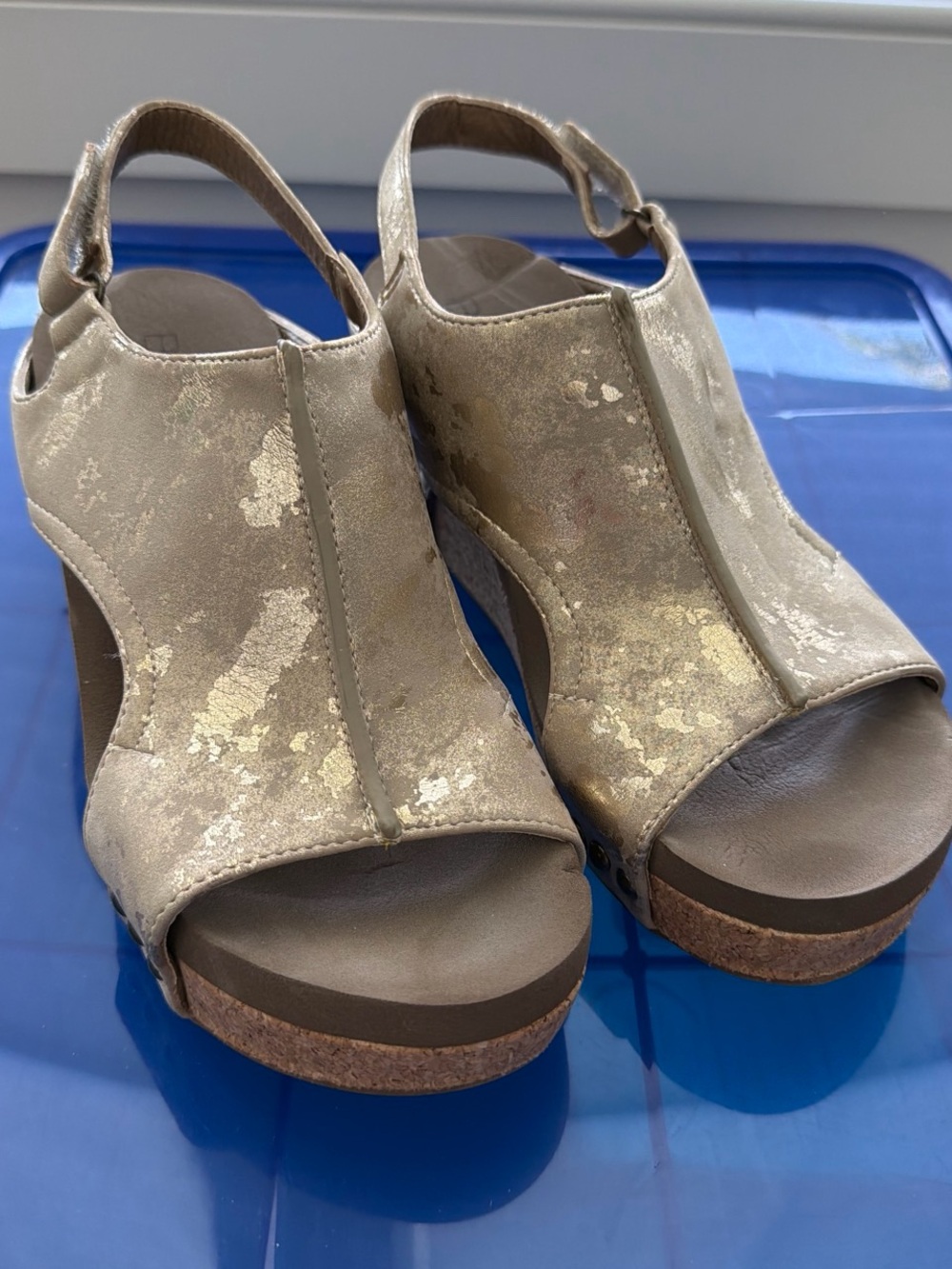 Corkys Gold Metallic Open-Toe Wedge Sandals